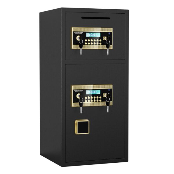 Large Double Door Coin Operated Safe, Digital Security Safe With Fireproof And Waterproof Bag, 6.5 Cubic Feet Safe Box With Hidden Code Function For Home - Black