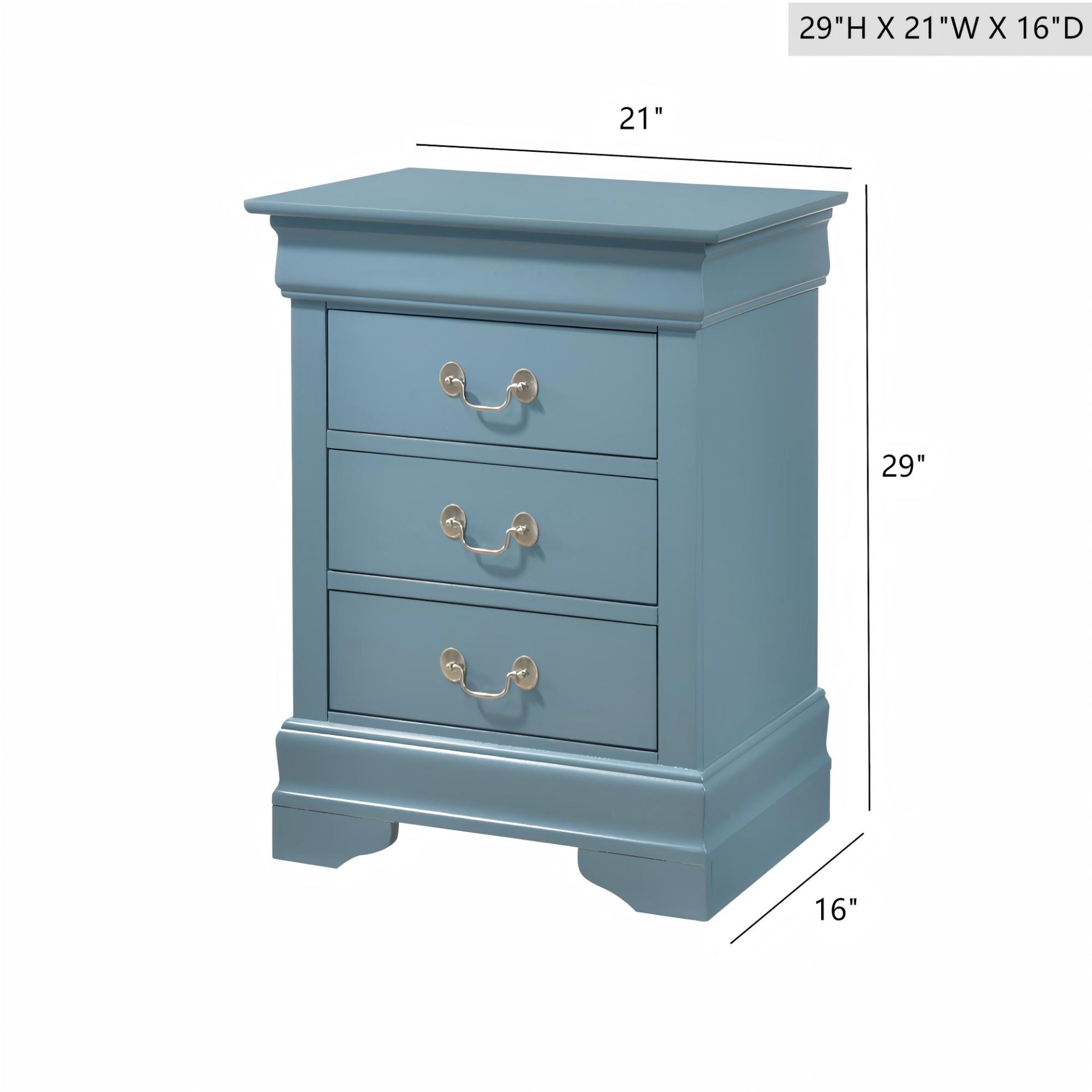 Louis Phillipe - 3 Drawer Nightstand - Teal - Image 3