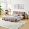 Modern Queen Size Upholstered Bed Frame With Headboard - Pink - Image 6