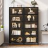 Modern Steel Display Cabinet With Glass Doors And LED Lights, 5 Tier Steel Barrister Bookcase For Home Or Office - Black - Image 6