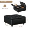 Large Square Storage Stool With 2 Storage Doors, Footstool For Living Room Studded Mid - Century Modern Coffee Table - Black - Image 7