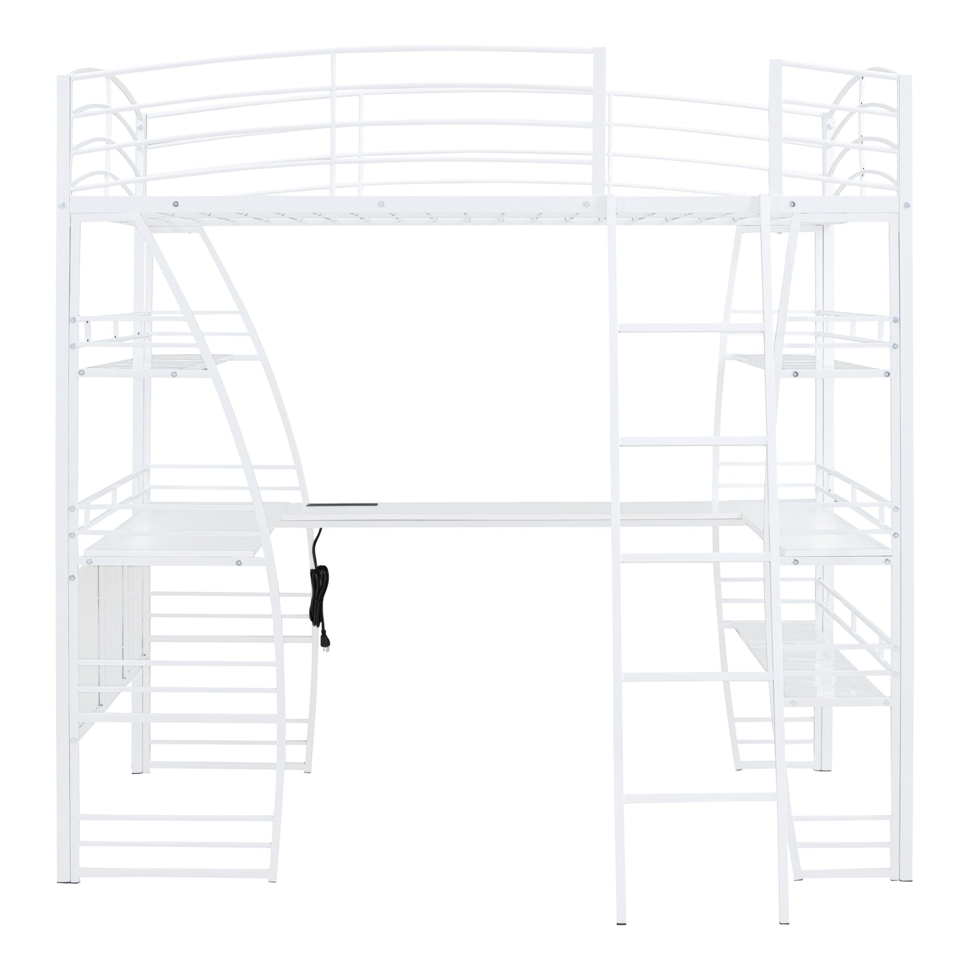 Full Size Loft Bed With 4 Layers Of Shelves And L-Shaped Desk, Stylish Frame With A Set Of Sockets, USB Ports And And Wireless Charging - White - Image 6