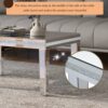 Fashionable Modern Glass Mirrored Coffee Table Cocktail Table With Crystal Design And Adjustable Height Legs - Silver - Image 5