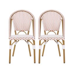 Outdoor Rattan And Aluminum French Bistro Chairs (Set of 2) Bamboo Print - Rust Red / White