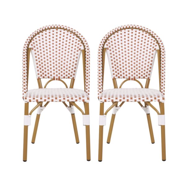 Outdoor Rattan And Aluminum French Bistro Chairs (Set of 2) Bamboo Print - Rust Red / White
