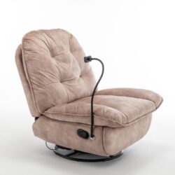 Modern Swivel Gliding Recliner Chair With Rocking Function And Phone Holder - Large Comfortable Reading Chair Stamped Velvet - Natural Brown