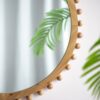 Wood Round Mirror With Beaded Frame, Circle Wall Mirror For Living Room Bedroom Entryway - Brown - Image 8