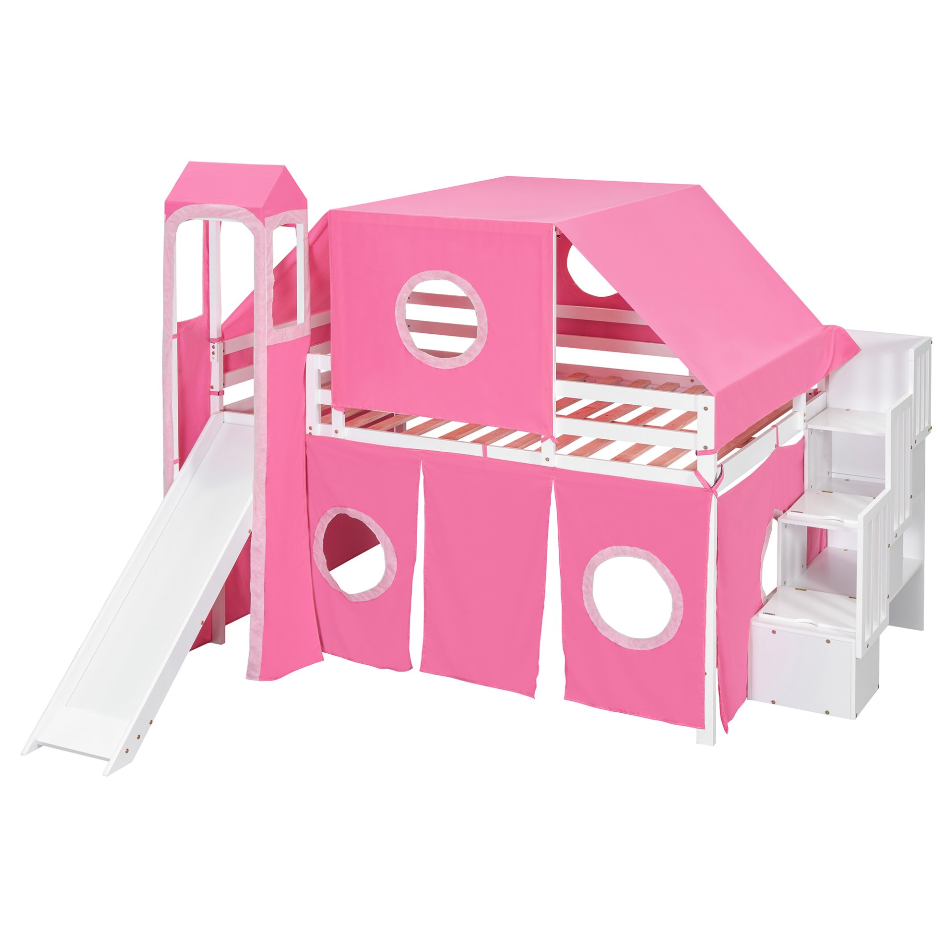 Full Size Loft Bed With Tent And Tower - Pink - Image 6