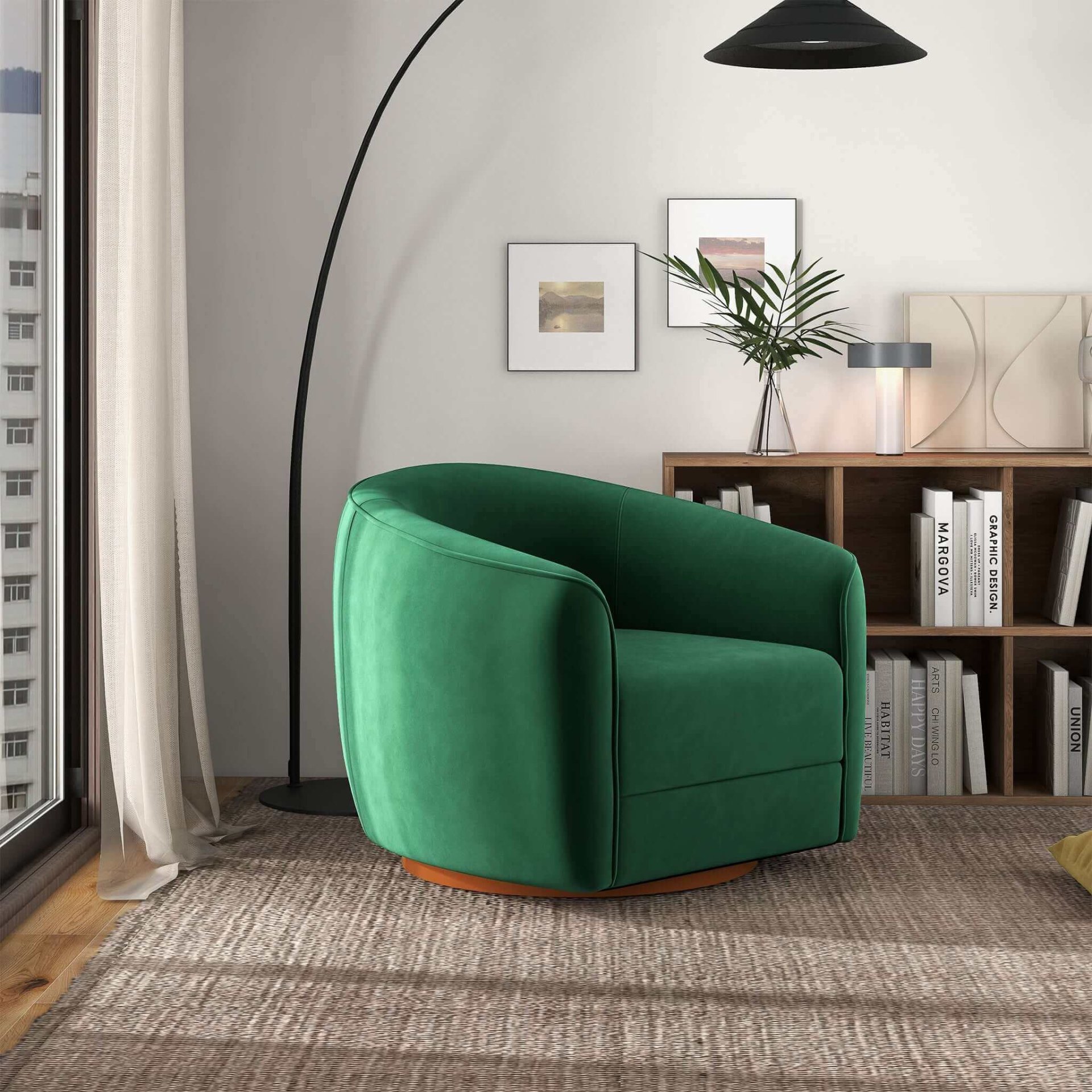 Elise - Mid-Century Modern Swivel Chair - Dark Green - Image 4