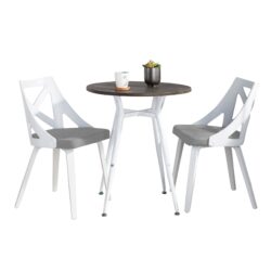 Clara Charlotte - 3 Piece Round Dinette Set With Rounded Top - White / Light Gray