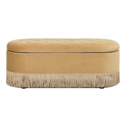 Melinda - Oval Tufted Bullion Fringe Storage Bench - Gold
