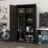 Metal Wardrobe Cabinet With Hanging Rod And Lock Adjustable Shelves Clothing Locker Storage - Black - Image 2