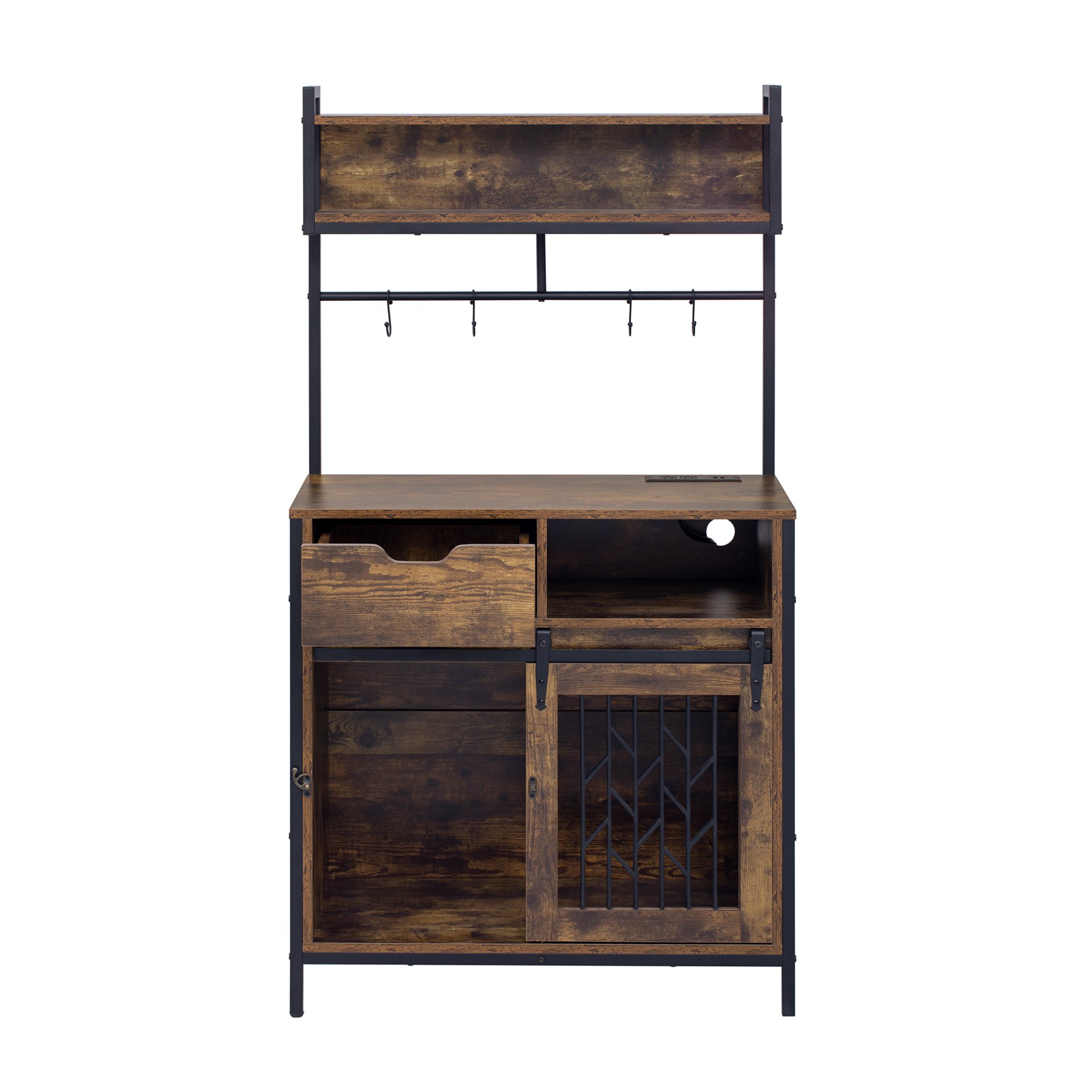 Furniture Style 2 In 1 Pet Friendly Dog Crate Composite Desk Hutch - Rustic Brown - Image 6