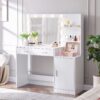 Vanity Desk With Mirror And Lights, 46.4In Dressing Table With 2 Large Drawer & Large Vertical Organizer, 3 Level Dresser & 3 Lighting Modes Adjustable Brightness, Suitable For Bedroom - White - Image 6