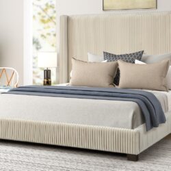 King Upholstered Elegant Design Bed - Beige