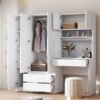 3 Door Storage Desk Wardrobe For Bedroom With Shelves And 3 Drawers - White - Image 11