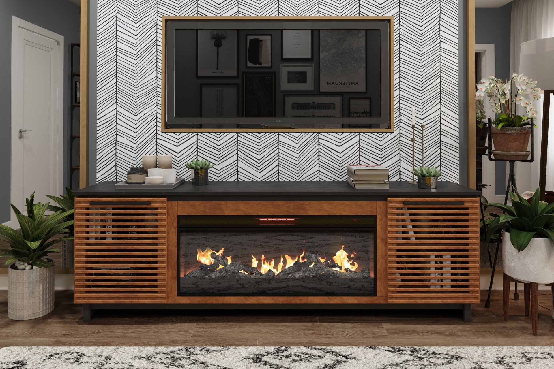 Graceland - Fireplace TV Stand Console For TVs Up To 100" - Black, Bourbon - Image 7