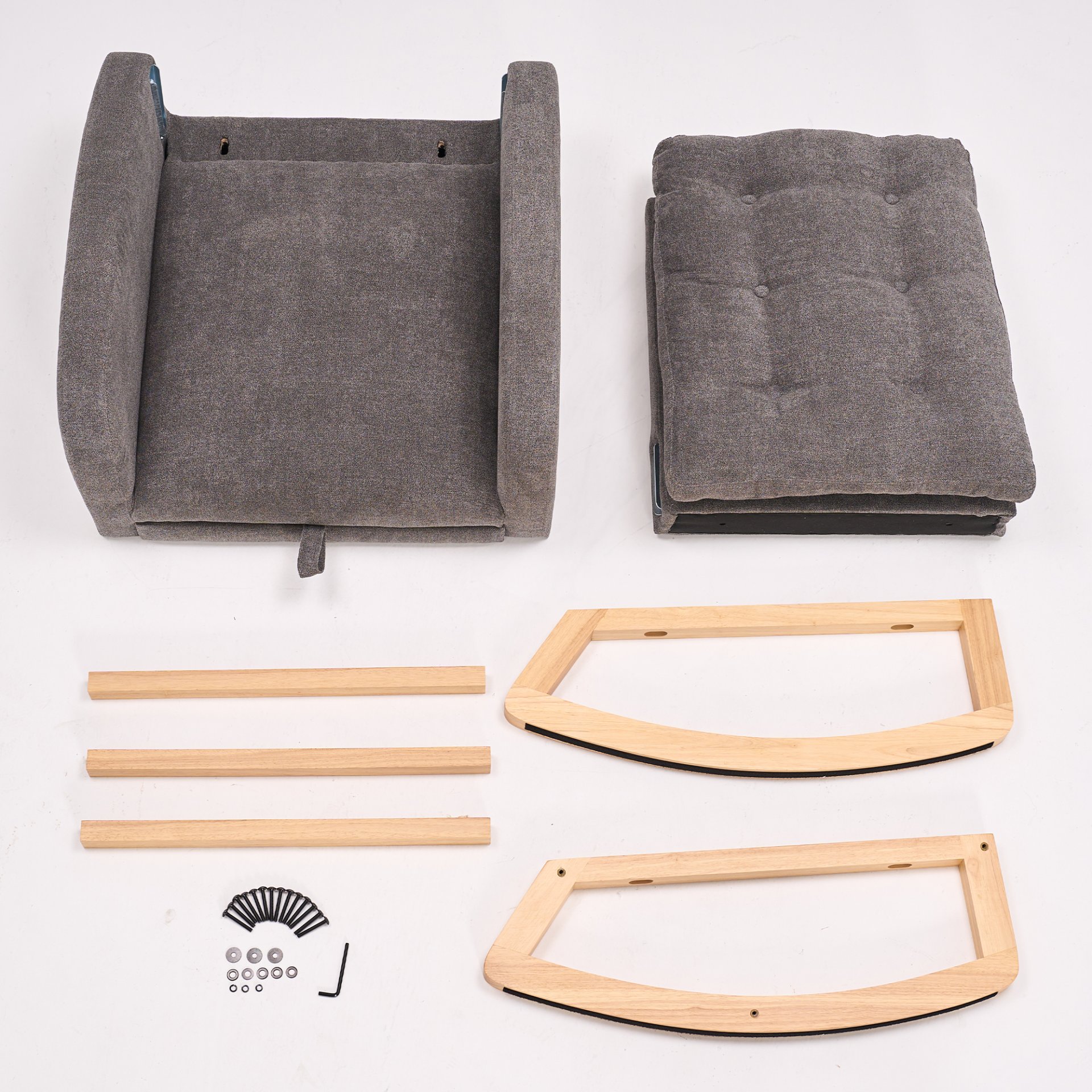 Accent Rocking Chair With Footrest High Back Rubber Wood Rocking Legs Bedroom Living Space - Gray - Image 14