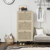 Modern Freestanding Rattan 3 Door Shoe Rack Storage Cabinet For Entryway - Natural Particle Board - Image 2