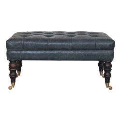 Buffalo - Leather Ottoman With Castor Legs - Brown / Teal