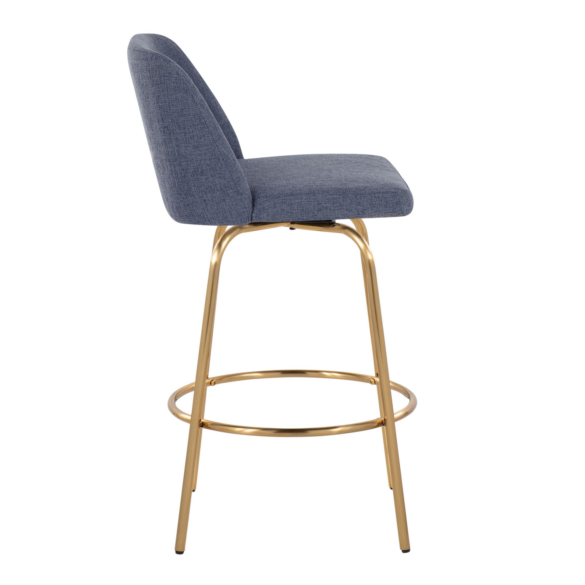 Toriano - Contemporary Fixed Height Counter Stool With Swivel With Round Footrest (Set of 2) - Blue / Gold - Image 3
