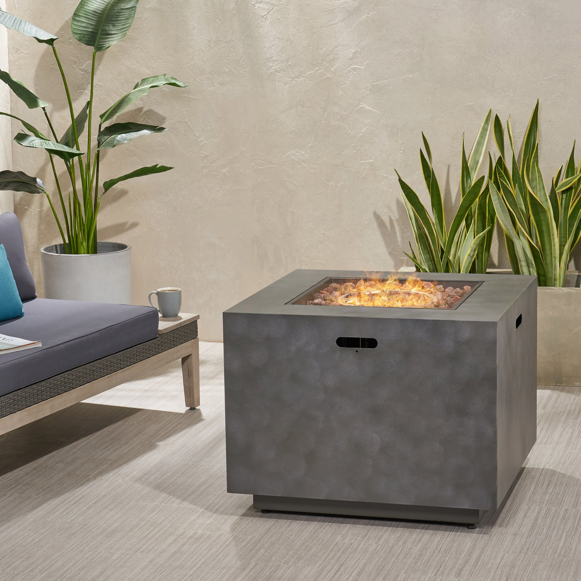 Modern Iron Square Fire Pit With 50, 000 Btu Output - Stone Gray - Image 2