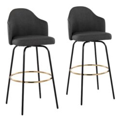 Ahoy - Contemporary Fixed Height Bar Stool Round Gold Footrest (Set of 2) - Charcoal / Black