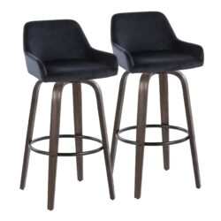 Daniella - Contemporary Fixed Height Barstool With Swivel With Round Footrest (Set of 2) - Walnut / Black