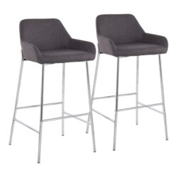 Daniella - Contemporary Fixed Height Bar Stool (Set of 2) - Chrome / Charcoal