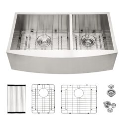 Double Bowl Farmhouse Sink Stainless Steel Undermount Apron Front With 2 9" Deep Basins - Gray