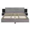 King Size Floating Platform Bed, With LED Lights, Bedside Nightstand - Gray - Image 2