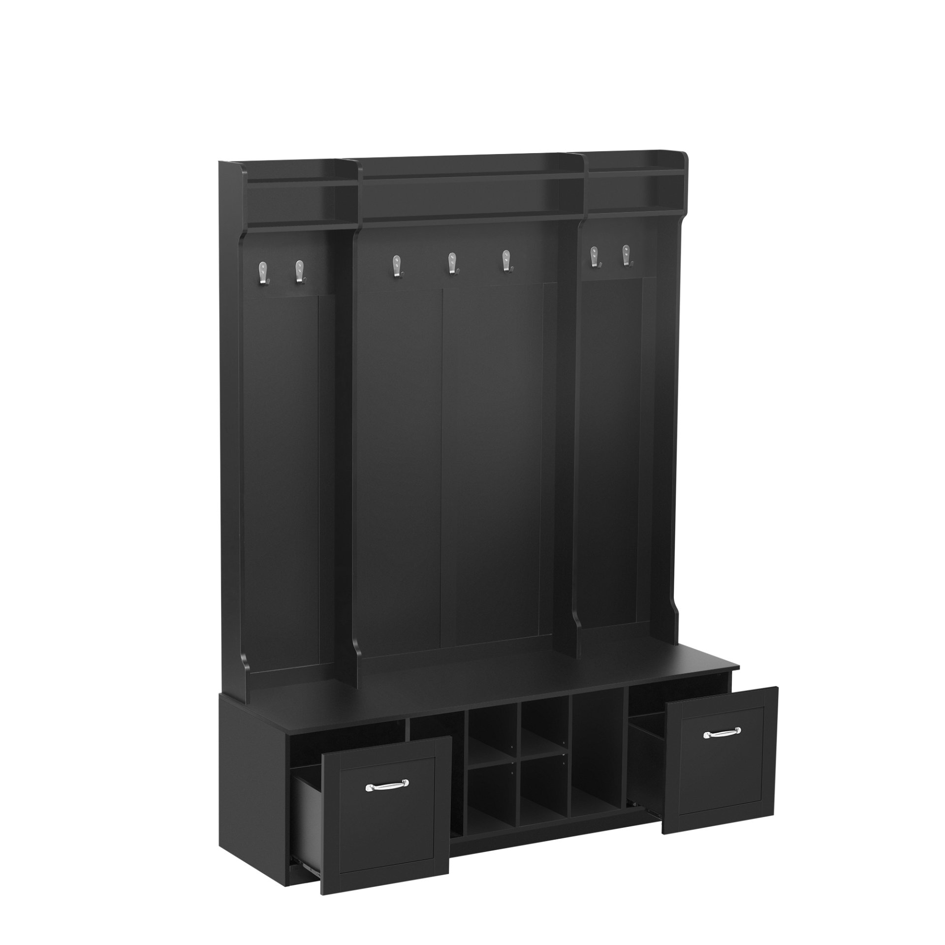 5 In 1 Entryway Bench With Coat Rack, 7 Sturdy Hooks, 2 Spacious Drawers And Adjustable Shelves, Wide Hall Tree With Metal Handles For Hallway - Black - Image 13