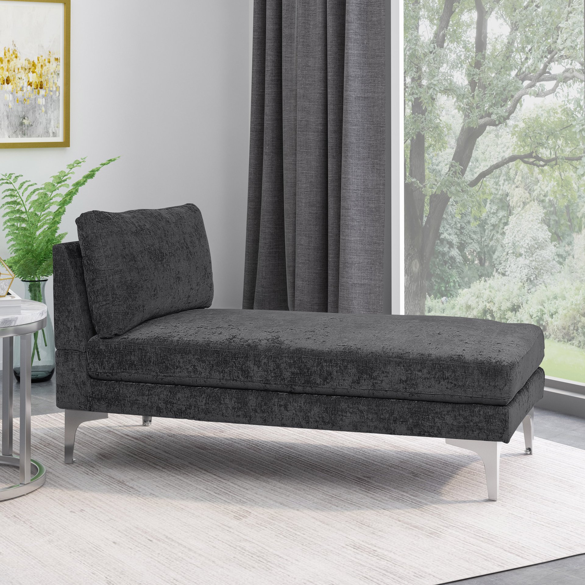 Fabric Upholstered Chaise Lounge With Iron Bracket Legs - Gray - Image 4