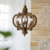 Farmhouse Chandelier, 6 Light Wood Chandelier Pendant Light Fixture With Adjustable Chain For Dining Room Living Room Entryway, Bulb Not Included - Beige Brown - Image 5