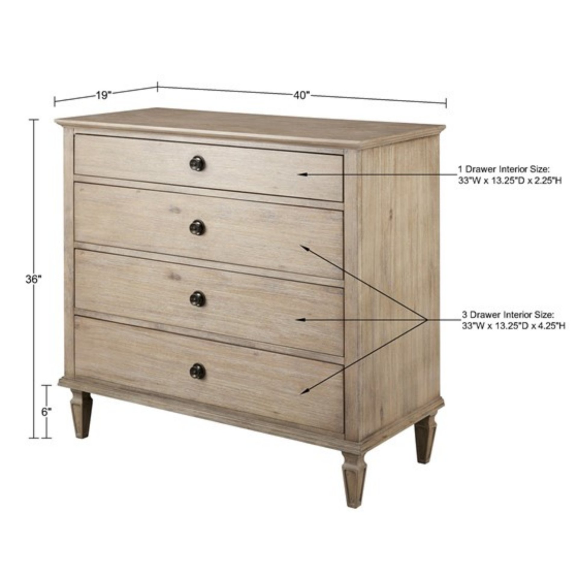 French Inspired Small Dresser - Wire Brushed Light Natural - Image 3
