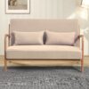 Leisure Chair With Solid Wood Armrest And Feet, Mid-Century Modern Accent Sofa, 2 Seat - Beige - Image 2