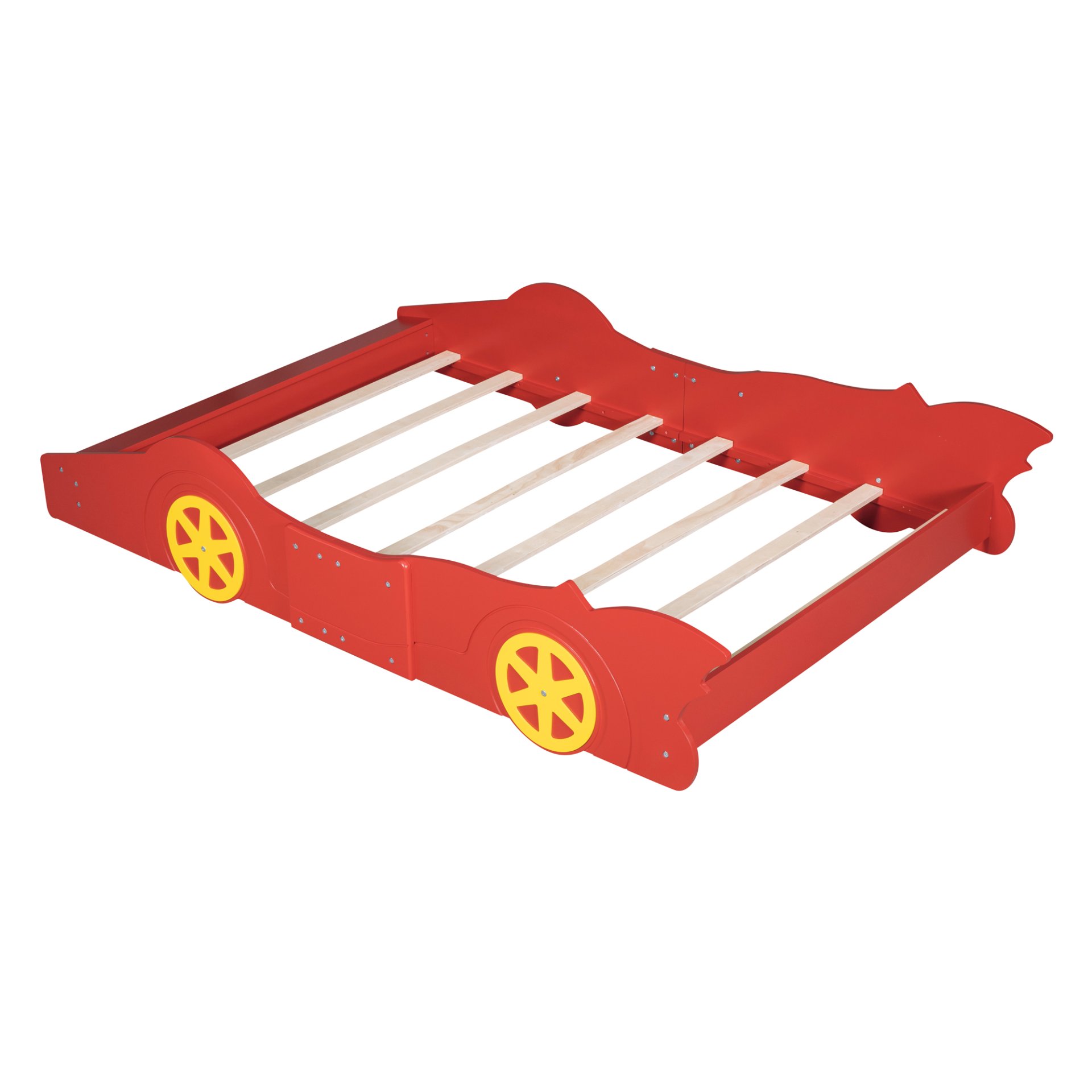 Full Size Race Car Shaped Platform Bed & Wheels - Red - Image 5
