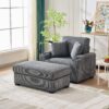 Oversized Chaise Lounge Chair With Ottoman And Storage, Comfy Reclining Chair Corduroy With Cup Holder And USB Port - Gray - Image 2
