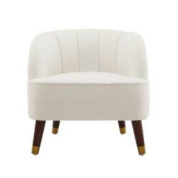 Elegant Upholstered Barrel Accent Chair With Wooden Legs - White Boucle