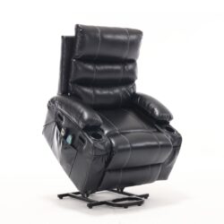 Large Size Electric Power Lift Recliner Chair Sofa, 8 Point Vibration Massage And Lumber Heat, Remote Control, Side Pockets And Cup Holders - Black