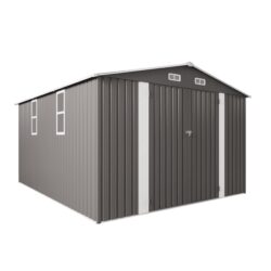 Large Metal Garden Shed With Double Door And Windows Waterproof Tool Shed - Gray