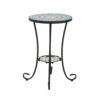 Vibrant Patio Side Table With Shelf, Floral Design Ceramic Tile - Blue / Black - Image 8