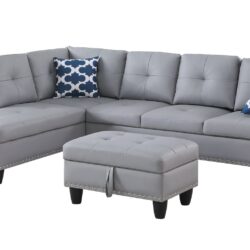 Irine - Faux Leather Sectional Sofa With Ottoman - Gray