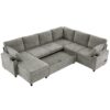 Sectional Sofa Versatile Sofa Bed Sofa Sleeper U - Shaped Sofa With Ample Storage Space, 2 Cup Holders And Charging Ports For Living Room - Light Gray - Image 16