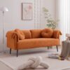 Modern Lamb Wool Sofa With Decorative Throw Pillows For Small Spaces - Orange - Image 2