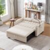 Convertible Sofa Bed Loveseat Sofa With Three USB Ports, Two Side Pockets, Two Cup Holders And 360° swivel Phone Holder For Living Room - Beige - Image 11
