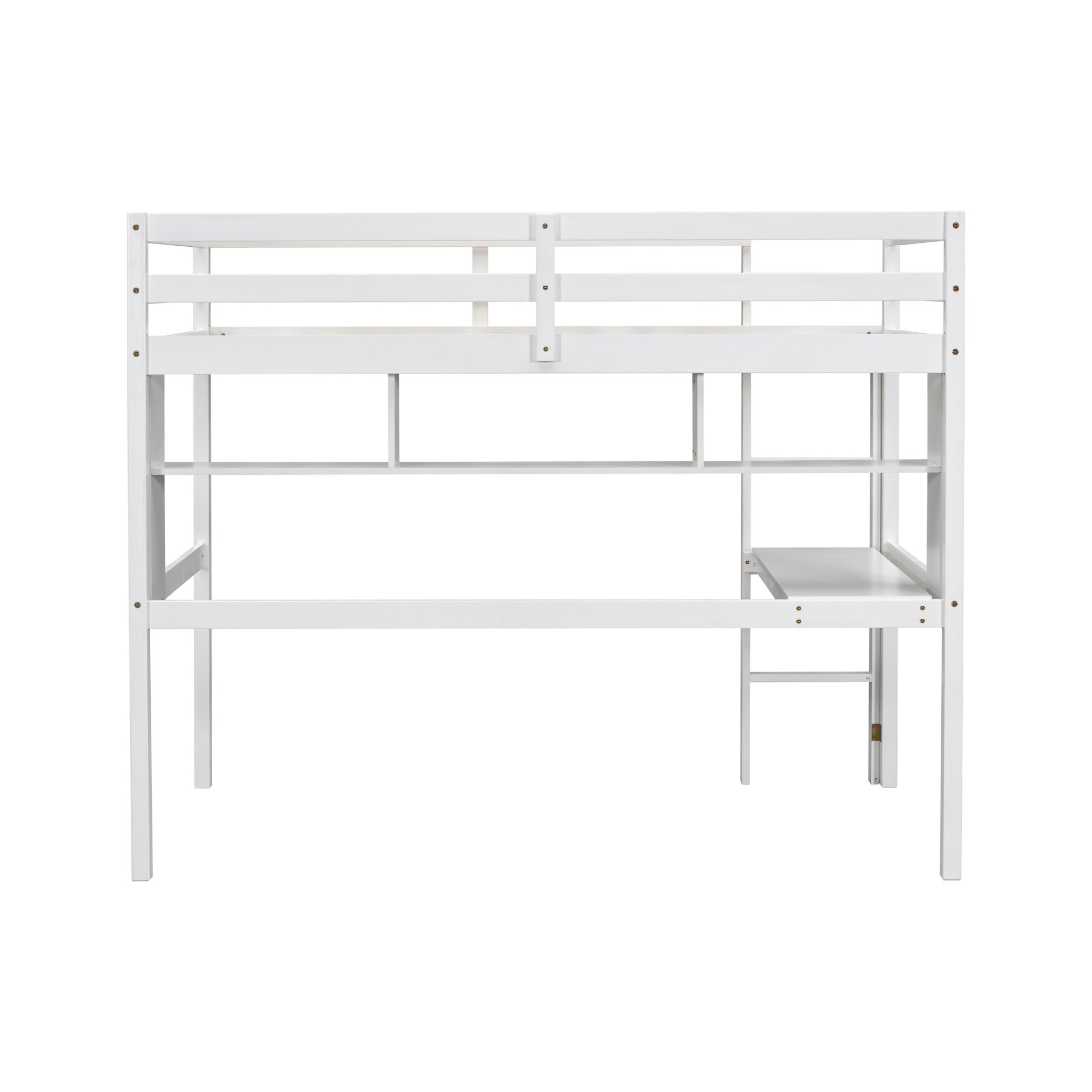 Twin Size Loft Bed With Desk And Shelves, Safety Guardrail And Ladder - White - Image 18