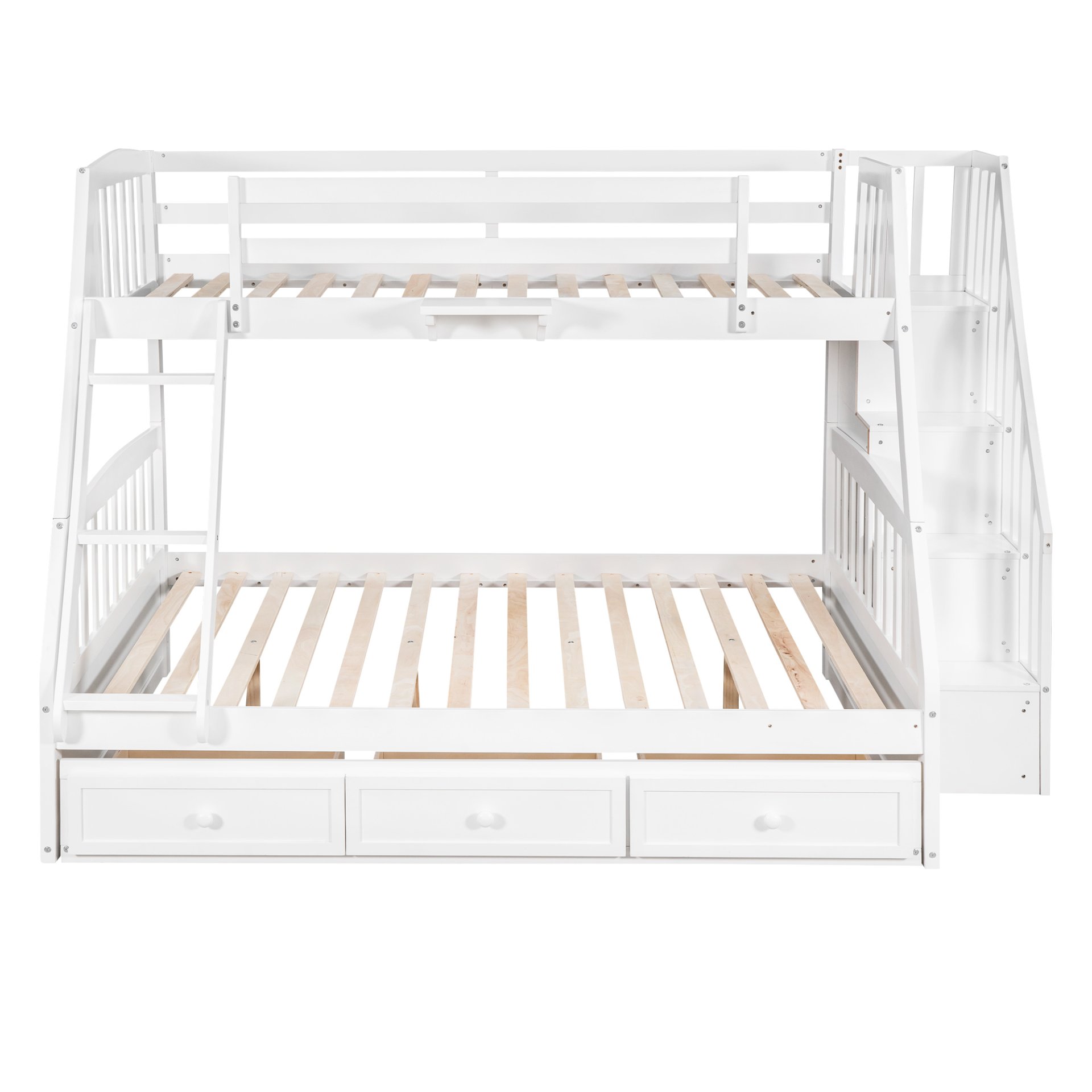 Twin Over Full Bunk Bed With Drawers, Ladder And Storage Staircase - White - Image 4