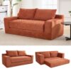 Compact Loveseat Sofa With Memory Foam & Steel Frame Convertible 2 In 1 Design - Orange - Image 2