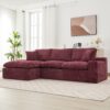 Cloud Sectional Sofa Upholstered Sofa Couch With Double-Layer Cushion And Side Pockets - Red - Image 9